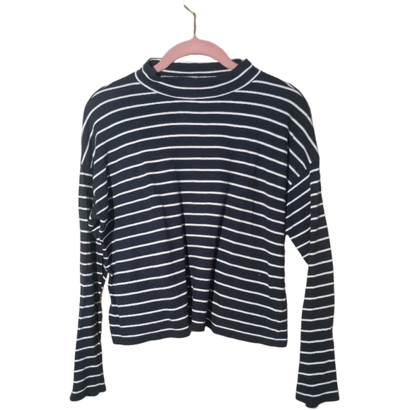 Everlane Tops - Everlane Striped Mock Neck Cropped 100% Cotton Long Sleeved Shirt Women's Small